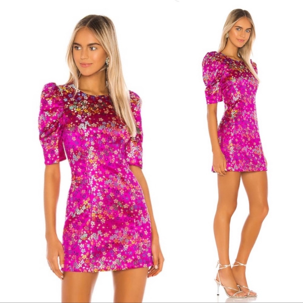 Camila Coelho Julinha Mini Dress Pink Floral Jacquard